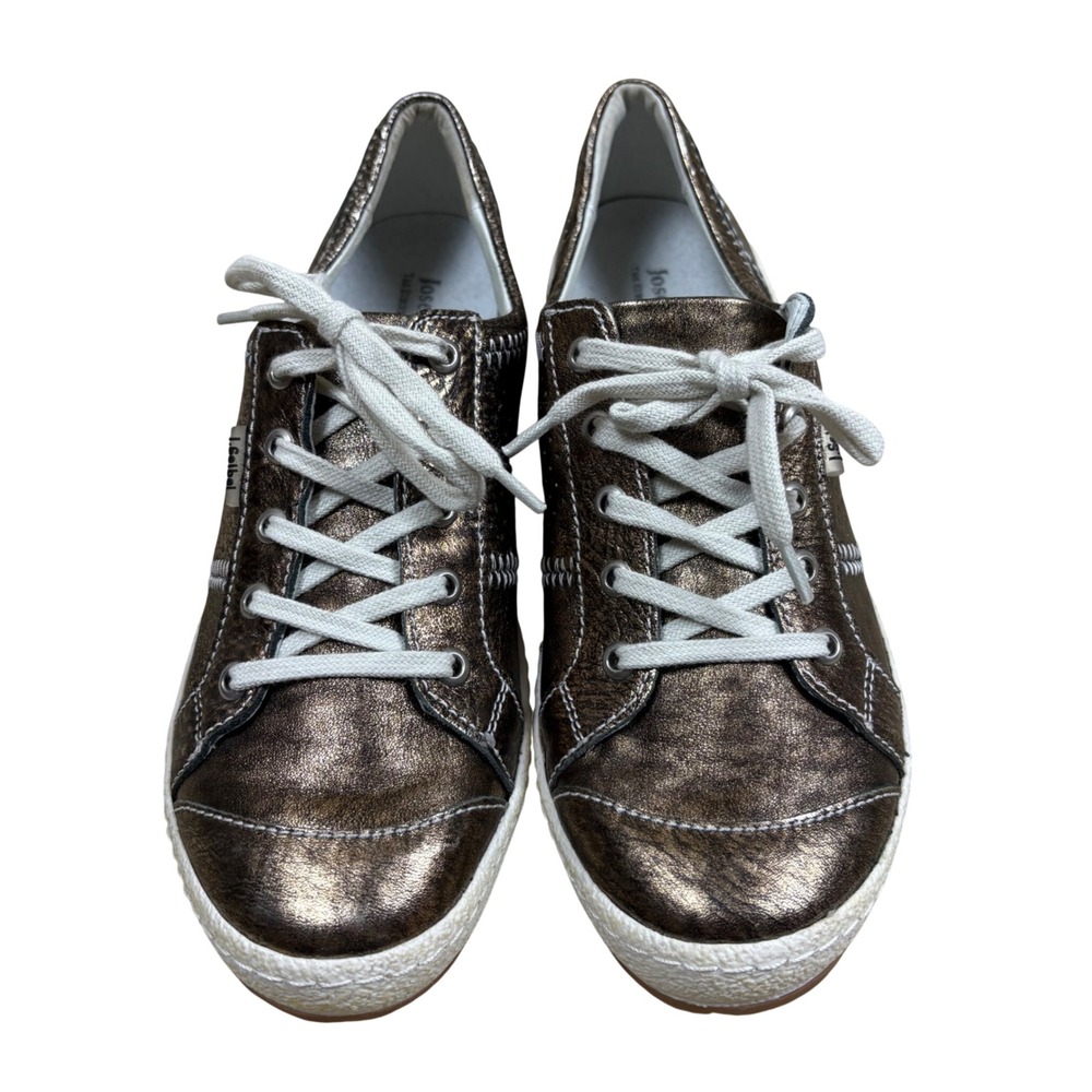 Josef Seibel Womens Metallic Bronze Leather Sneakers Low Top Lace Up Size 37